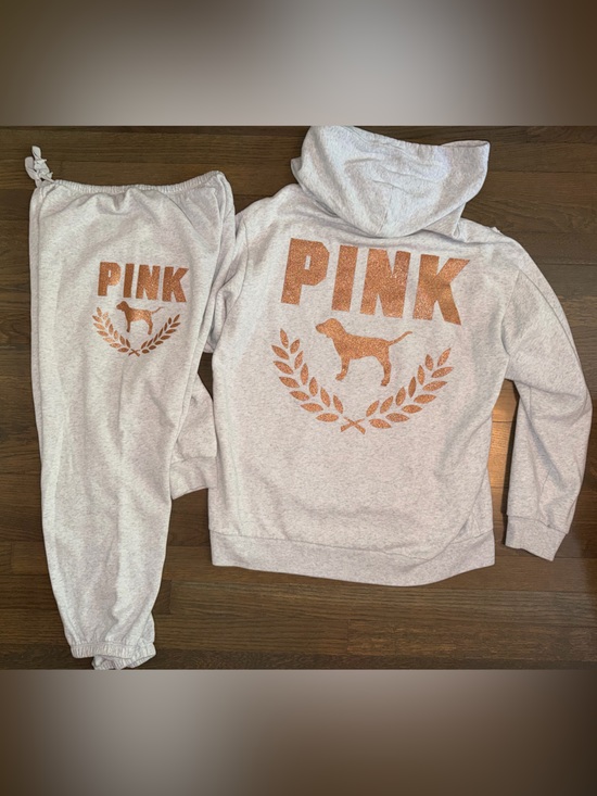 PINK Victoria's Secret Tops - Victoria's Secret Pink BLING Campus Hoodie + Sweatpants Set ROSE GOLD
